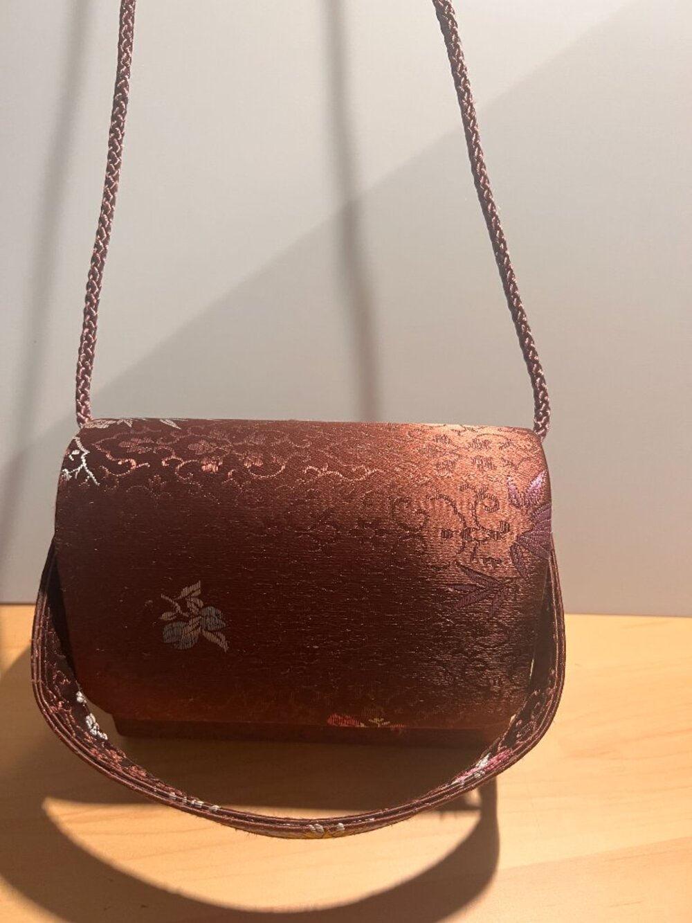 SASHA Vintage Japanese Kimono Bag - Maroon Silk Brocade Floral Evening Handbag
